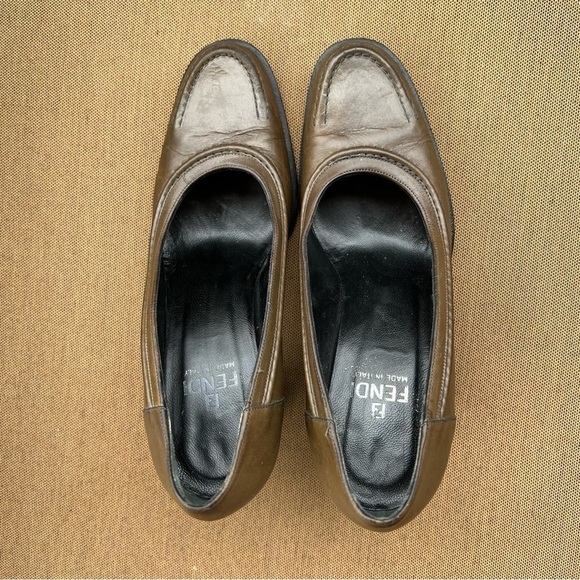 Fendi pumps cylinder heel women’s leather shoes ,color moss, 35.5 made in Italy - Picture 10 of 14